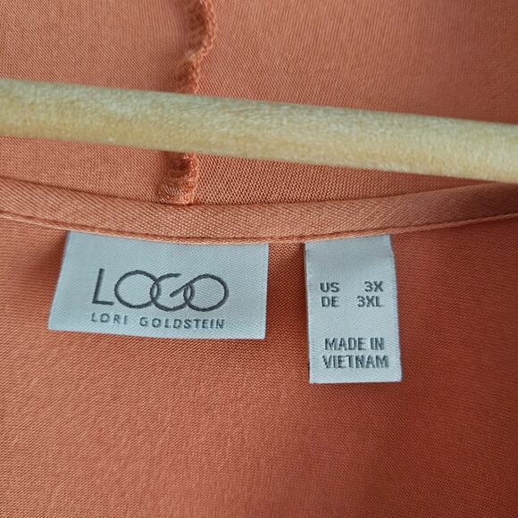 LOGO Lori Goldstein 3X Cardigan Orange Sheer Hem Asymmetrical Drape Lagenlook - Picture 8 of 16